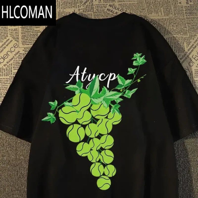 HLCOMAN美式夏季短袖t恤男女葡萄网球印花嘻哈潮牌宽松上衣