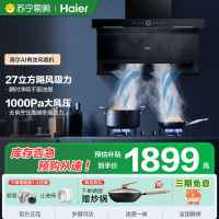 海尔(Haier)变频抽油烟机 27立方>31立方顶侧底三吸烟机 家用烟灶套装 烟机燃气灶套装组合厨房7字型 EC729