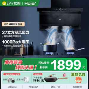 海尔(Haier)变频抽油烟机 27立方>31立方顶侧底三吸烟机 家用烟灶套装 烟机燃气灶套装组合厨房7字型 EC729