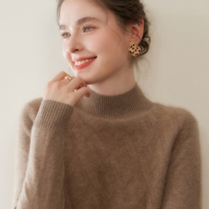 秋冬新款山羊绒衫女士针织打底衫半高领上衣内搭宽松显瘦毛衣休闲