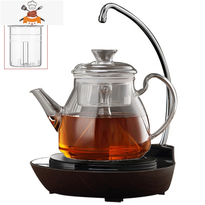 蒸茶壶玻璃蒸汽煮茶器家用茶具套装电陶炉煮茶壶烧水壶煮茶炉 C款蒸茶壶(双胆)加仿木纹抽水电陶炉送4杯 敬平