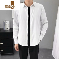 YANXU长袖衬衫男夏季内搭职业纯黑翻领衬衣韩版潮流帅气休闲打底衫