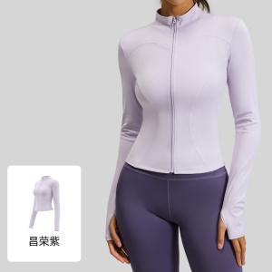 纯色基础瑜伽服外套裸感紧身透气立领运动健身上衣女