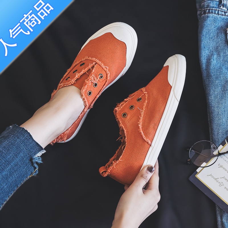 SUNTEK2023年新款夏季透气懒人鞋一脚蹬布鞋夏款小白鞋子百搭帆布鞋女鞋