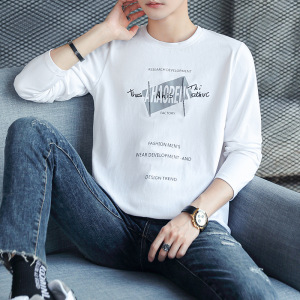 长袖T恤男装秋季韩版潮牌体恤圆领印花青少年纯棉打底衫