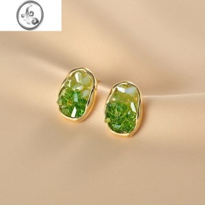 JiMi春季新款绿色耳钉女小众设计感独特森系不规则渐变水晶耳饰 渐变绿水晶耳钉+银针