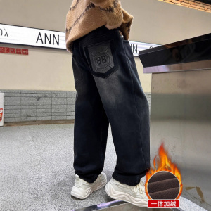 儿童装男童冬装加绒裤子新款男孩冬季加厚牛仔裤中大童秋冬款