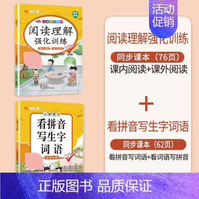 (2本)阅读理解+看拼音写生字词语 三年级上 [正版]同步人教版斗半匠小学语文专项训练一年级全套看拼音写词语二年级下册三