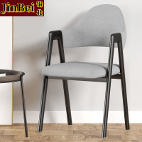 锦北北欧椅子靠背电脑椅简约化妆椅休闲网红铁艺家用餐椅浅灰布椅黑色支架四件起售