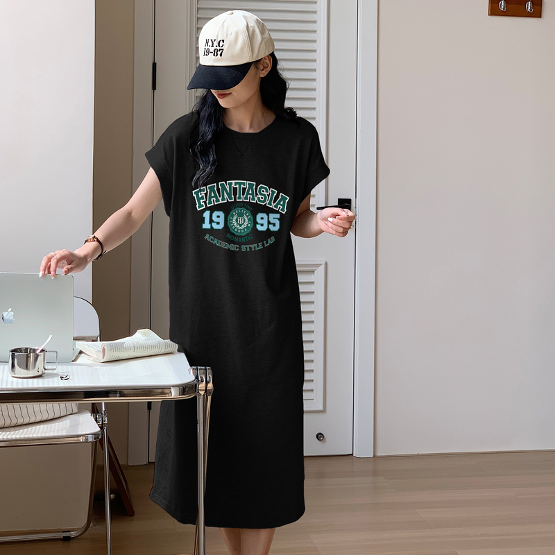 [2.5折价81元]唐狮新款美式复古学院风连衣裙女春装短袖长款休闲百搭裙子e