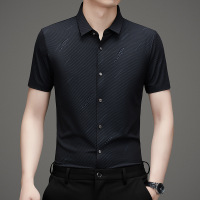 2025夏季新款男士短袖衬衫薄款衬衣斜条休闲中青年男装