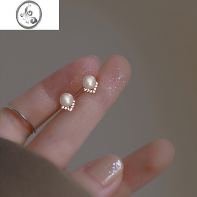 JiMiS925银珍珠耳钉女夏轻奢高级感2023新款耳环小众设计气质耳饰