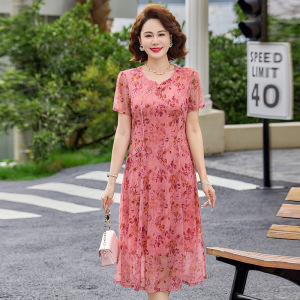 2026年妈妈装夏季连衣裙短袖款中式婆婆装过膝长裙中老年女装长裙