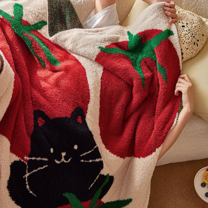 卡通针织半边绒毛毯可爱装饰沙发毯办公室单人空调毯儿童午睡毯子