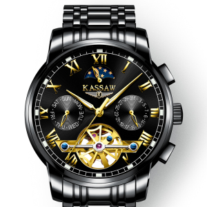 卡梭(KASSAW)手表男镂空自动机械表时尚三眼罗马刻度男表防水休闲商务运动腕表K870G