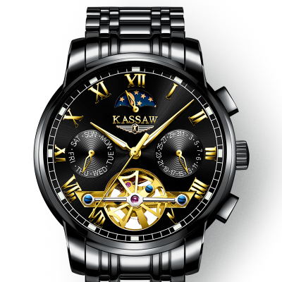 卡梭(KASSAW)手表男镂空自动机械表时尚三眼罗马刻度男表防水休闲商务运动腕表K870G