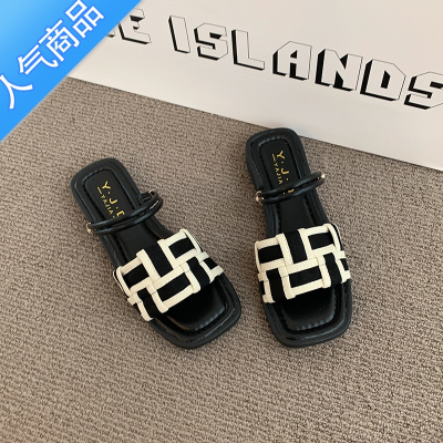 SUNTEK法式仙女风凉鞋女2023年新款夏季配裙子平底罗马鞋超火两穿凉拖鞋