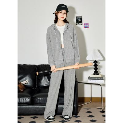 [2件8.8折]唐狮秋季新款运动休闲女秋冬连帽开衫外套拖地长裤潮xz