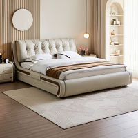 全友家居现代简约真皮软包床屏2024新款主卧高端大气双人床