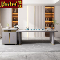 锦北现代轻奢岩板餐桌岛台茶桌烧水壶一体桌客厅泡茶桌椅1.8米1桌4椅