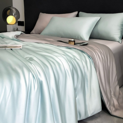 简约100支兰精天丝夏凉被四件套 纯色双拼莱赛尔纤维空调夏被