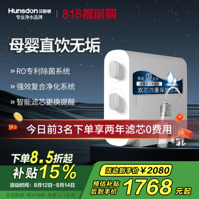 汉斯顿/Hunsdon 0阻垢剂添加净水器家用直饮净水机厨下式RO反渗透母婴直饮机自来水过滤器D3