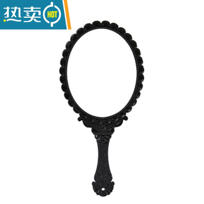 敬平复古宫廷风手柄化妆镜美容院专用纹绣镜便携随身手持手拿高清镜子便携式用镜 黑色--1个装