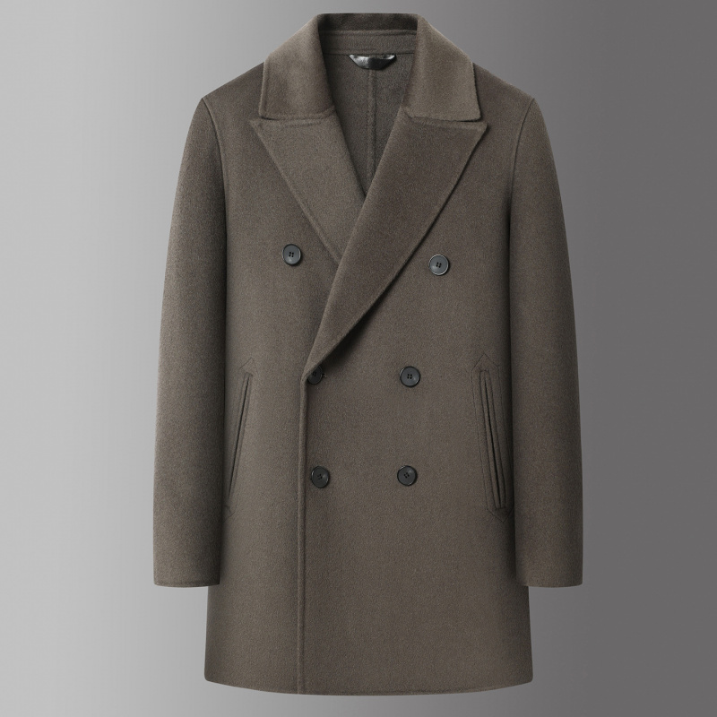 羊绒羊毛双面呢大衣秋冬男双排扣中长风衣高级感休闲毛呢大码外套