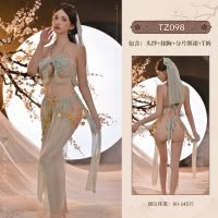 九里晴川异域风情古风套装情趣套装诱惑免脱透视吊带睡衣 九里晴川TZ098[异域风情古风套装-绿] 均码