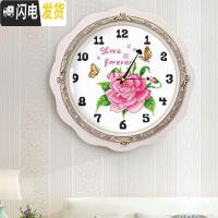三维工匠十字绣小件钟表玫瑰花餐厅挂钟花卉手工简约现代2019 [生态棉3股线绣][尺寸40*40厘米][加机芯]送工具包