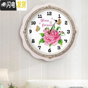 三维工匠十字绣小件钟表玫瑰花餐厅挂钟花卉手工简约现代2019 [生态棉3股线绣][尺寸40*40厘米][加机芯]送工具包