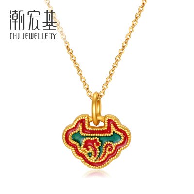 潮宏基国色系列-吉祥锁足金挂坠黄金吊坠坠子不含项链女复古ZQ约0.7g