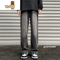 YANXU宽松阔腿美式复古渐变牛仔裤男潮牌高街直筒oversize薄款裤子夏季