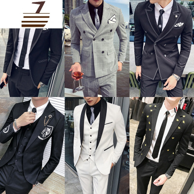NEWLAKE西服套装男休闲青年韩版帅气商务潮流小西装修身一套两件结婚礼服