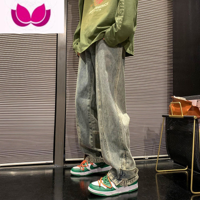七斓直筒水洗做旧男士牛仔裤2023新款美式潮牌vibe拖地休闲裤子