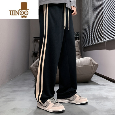 YANXU秋季潮牌条纹直筒长裤男士港风新款潮流宽松阔腿裤子百搭休闲裤男