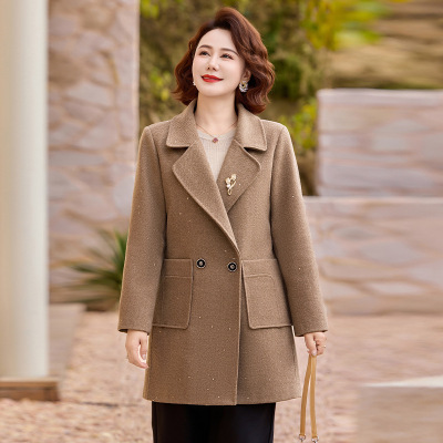 新款妈妈中老年中长款休闲大衣春季中年装西装领女士休闲服装2026