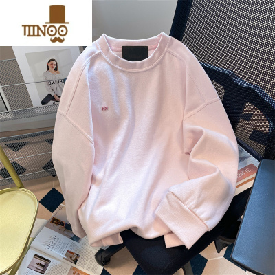 YANXU粉色美式小众vintage薄款休闲卫衣男女潮牌内搭打底长袖上衣