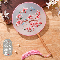 [补贴10%]刺绣团扇古风汉服扇子苏州苏绣中国风旗袍儿童圆扇夏季舞蹈扇专用 03-忆红颜[双面刺绣]