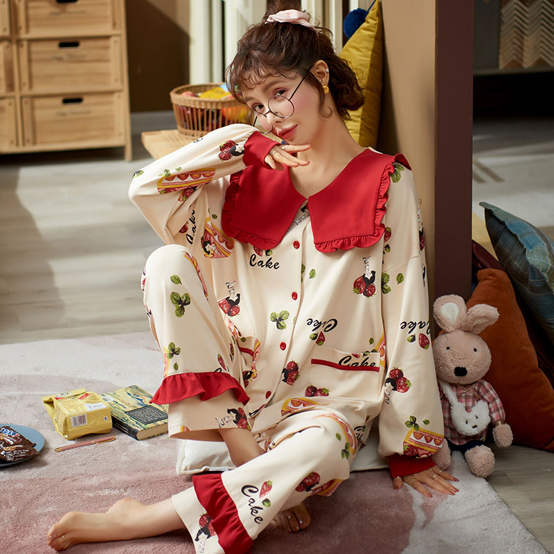 南极人睡衣女士春秋款纯棉长袖秋冬季全棉韩版可爱可外穿家居服套