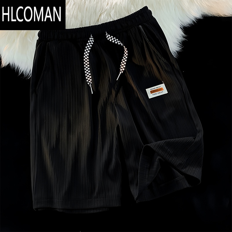 HLCOMAN冰丝短裤男夏季潮薄款运动透气宽松凉感五分裤居家直筒休闲中裤