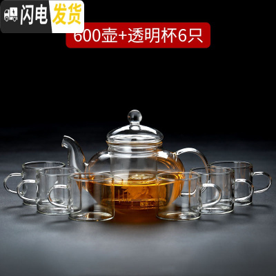 三维工匠玻璃小茶杯耐热家用功夫茶具套装透明单个主人杯子加厚带把6只装 特惠600壶+透明把100