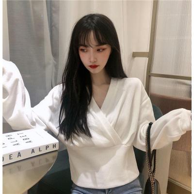 珂卡慕(KEKAMU)2020新款卫衣女宽松春季韩版小个子卫衣女气质时尚收腰短款v领白色上衣潮白色均码白色默认尺寸