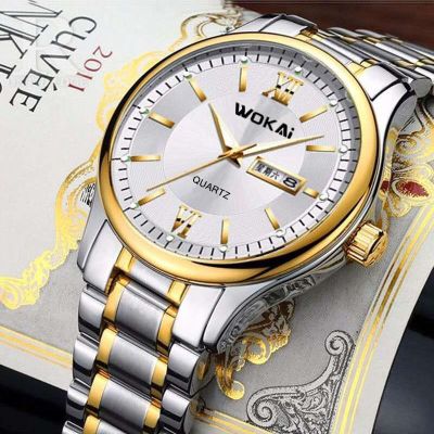 铭侣机械表男非机械自动机芯手表男夜光防水双日历男士钢带石英腕表