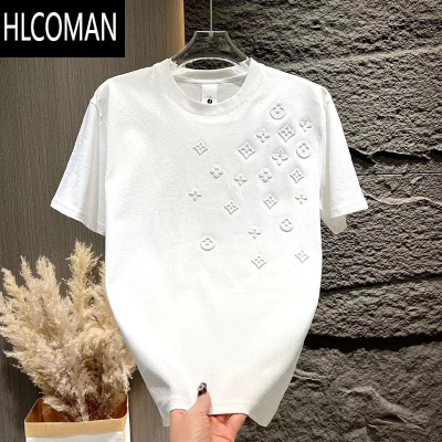 HLCOMAN男士夏季新款潮牌立体印花休闲短袖时尚圆领百搭半袖体恤纯色T恤