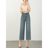 复古高腰窄版阔腿牛仔裤女20266夏韩版宽松弹力直筒八分裤