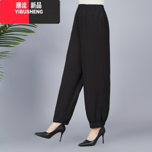 YIBUSHENG棉绸裤子女春款民族风广场舞蹈休闲裤中老年宽松大码防蚊灯笼裤