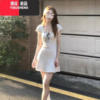 YIBUSHENG学院风U领绑带针织连衣裙女季高级感小个子甜美气质a字收腰短裙