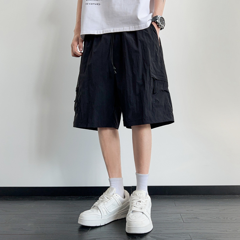 夏季休闲短裤男冰丝透气速干薄款宽松炸街运动跑步五分裤_417