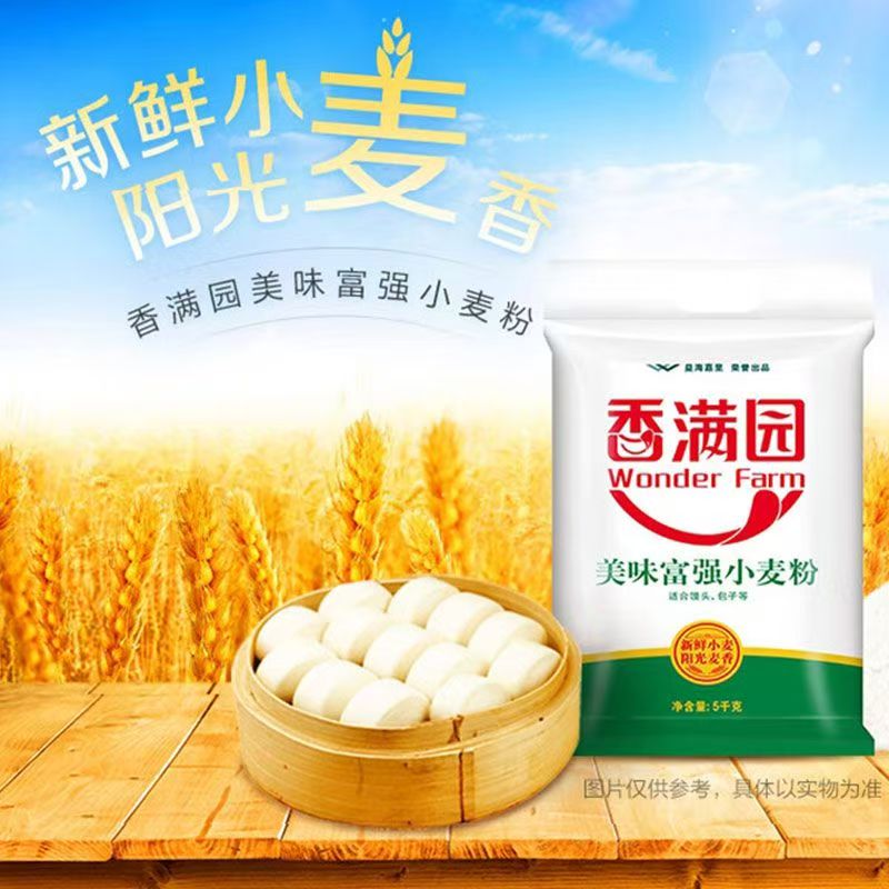 香满园美味富强小麦粉5kg/袋 家用蒸馒头包饺子馄饨面粉 1袋